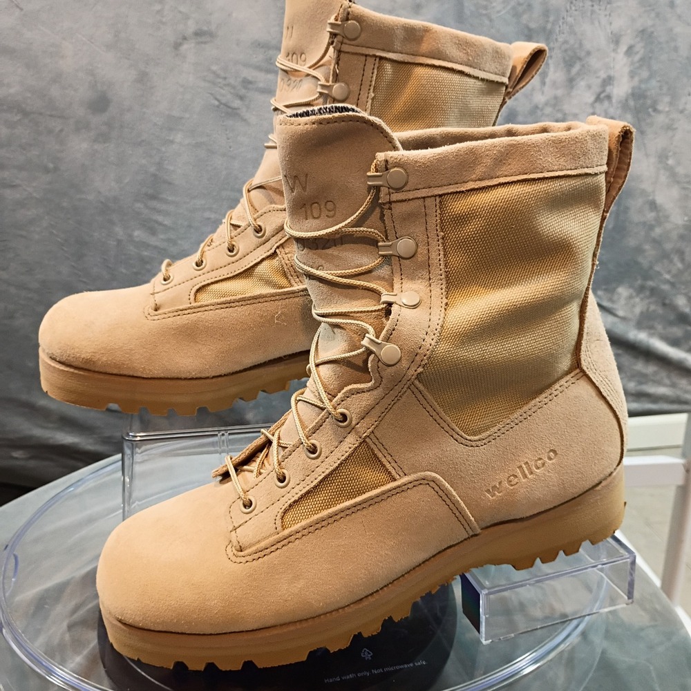 Wellco Mens Tan Suede Nylon Combat Military Boots Vibram Sole 11 W, Work, Hiking